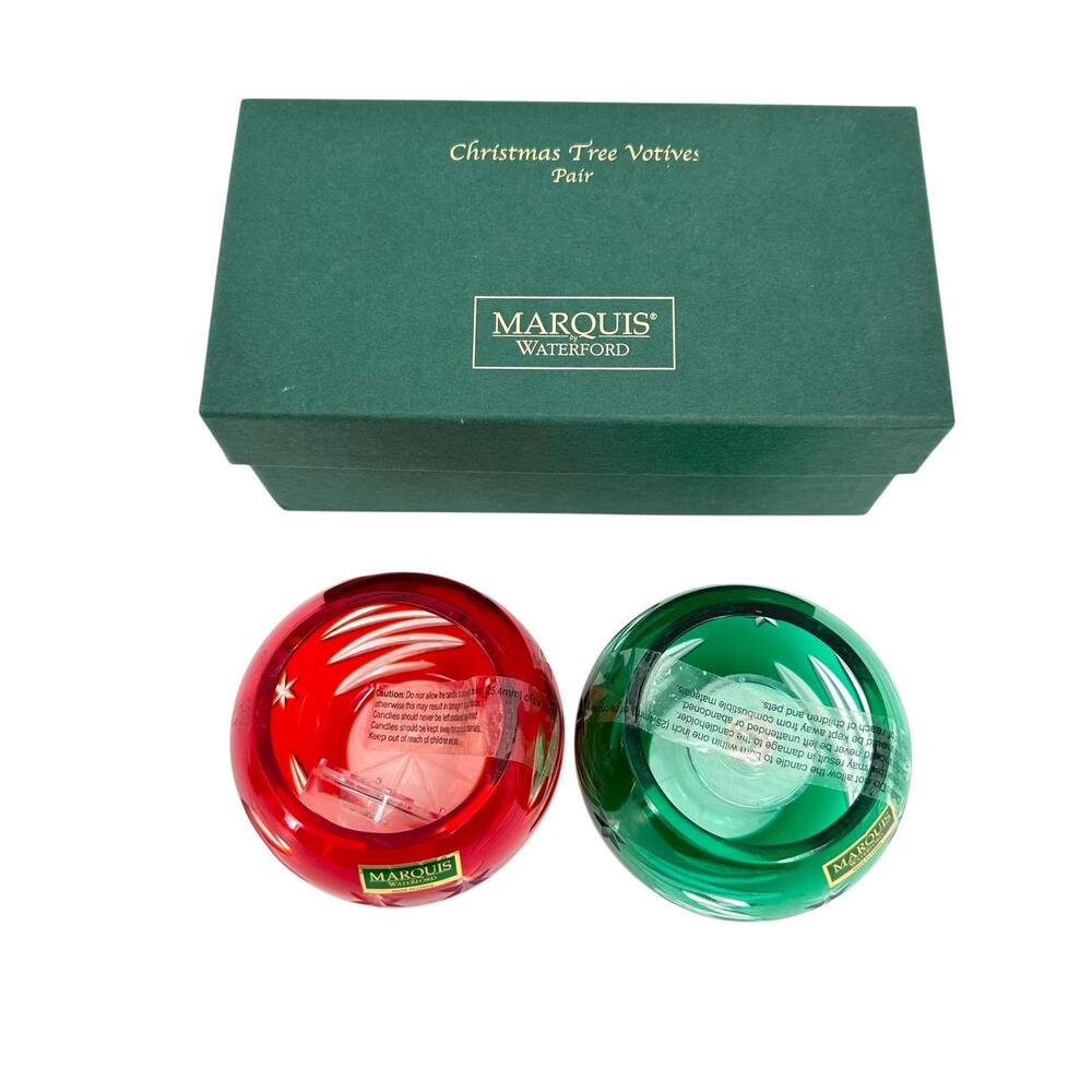 Pair of Red and Green Christmas Tree Votives, Marquis by Waterford